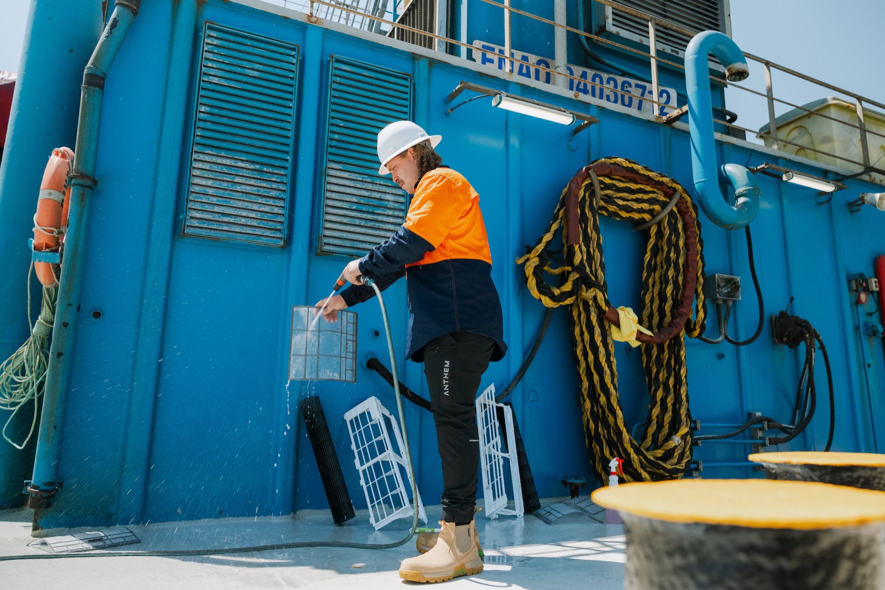 Marine AC filter cleaning service on corrosion-resistant unit